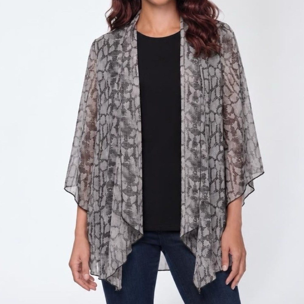 Sara Michelle Mock 2-Piece Women XL Grey Snakeskin Animal Print Cardigan Blouse